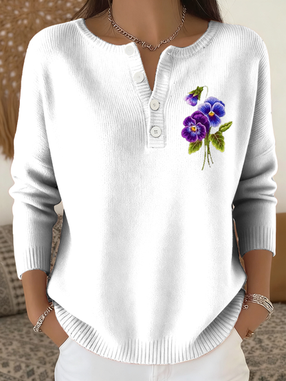 Cardigan décontracté à manches longues à fleurs violettes pour femmes