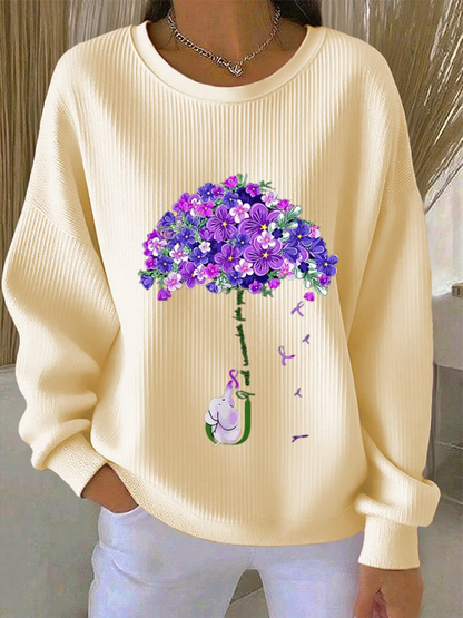 Sweat femme violet floral décontracté