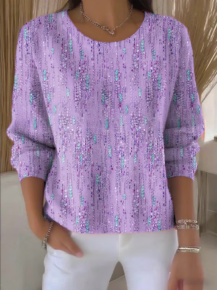 Top à manches longues en tricot imprimé Art Design pour femmes