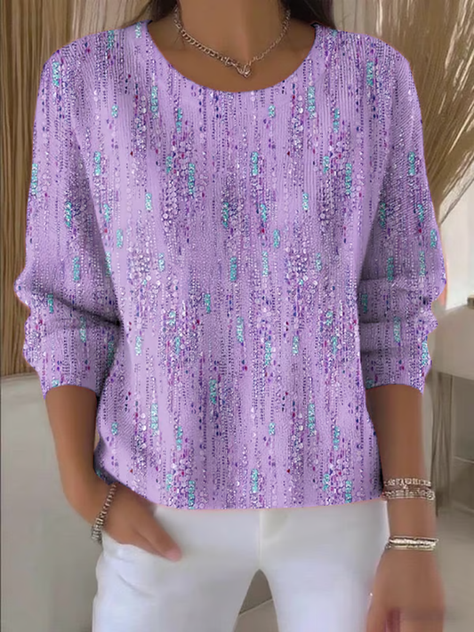 Top à manches longues en tricot imprimé Art Design pour femmes