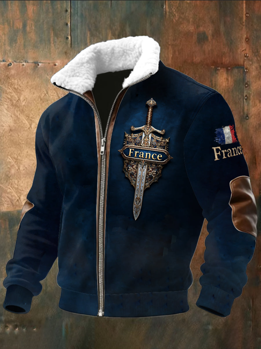 Blouson Homme Drapeau Français Épée Bleu Profond
