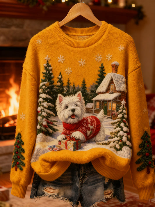 Top Décontracté en Flanelle Imprimé Art de Noël Animal Rétro Femme