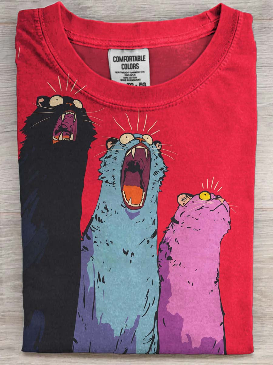 T-shirt décontracté à manches courtes imprimé chat drôle
