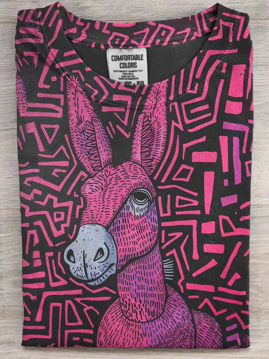 T-shirt décontracté à manches courtes à imprimé âne abstrait