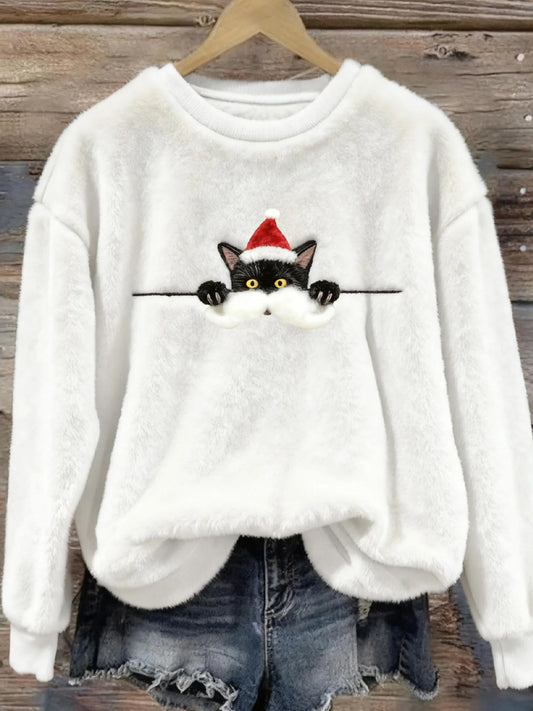 Top Décontracté en Flanelle Imprimé Art de Noël Animal Rétro Femme