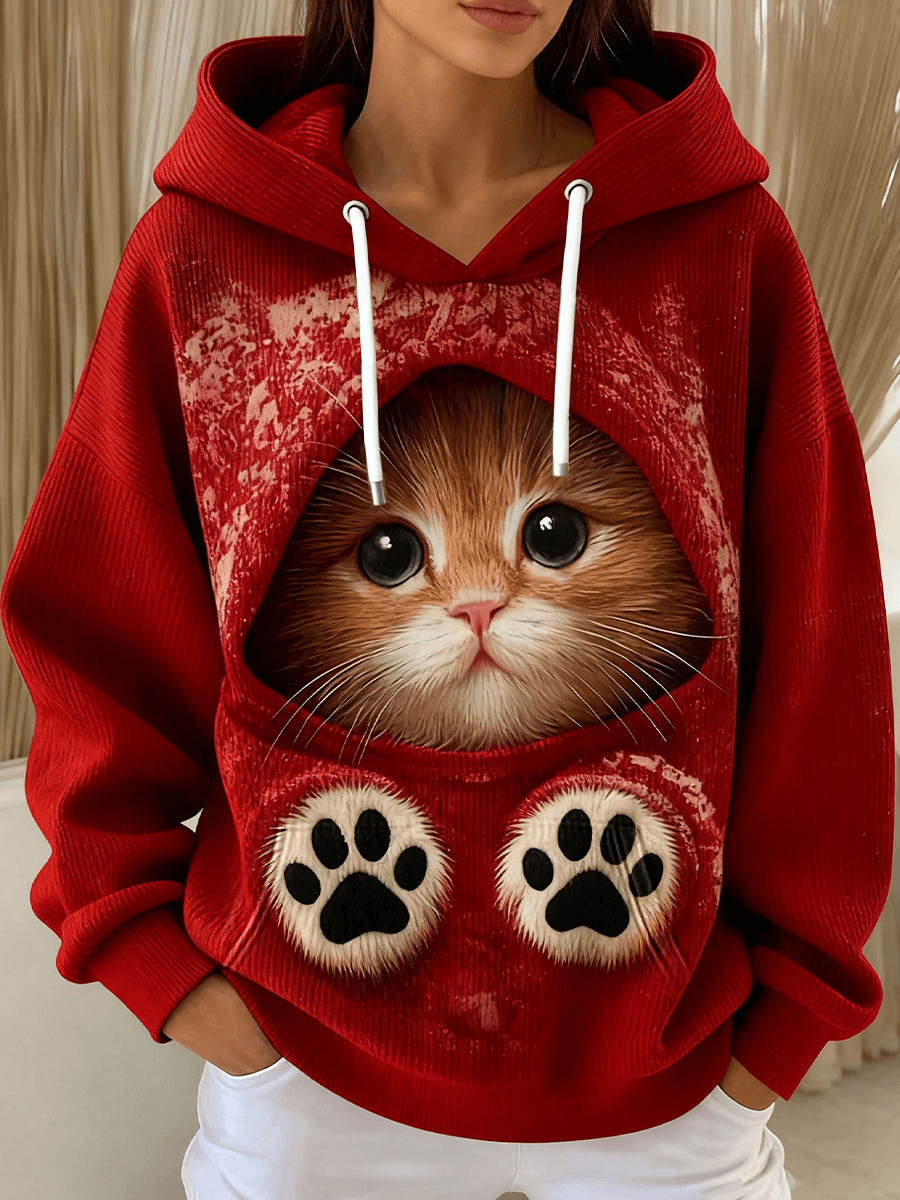 Mignon de Noël Cat Art Drawstring Hoodie des femmes