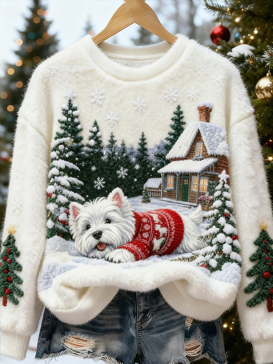 Top Décontracté en Flanelle Imprimé Art de Noël Animal Rétro Femme