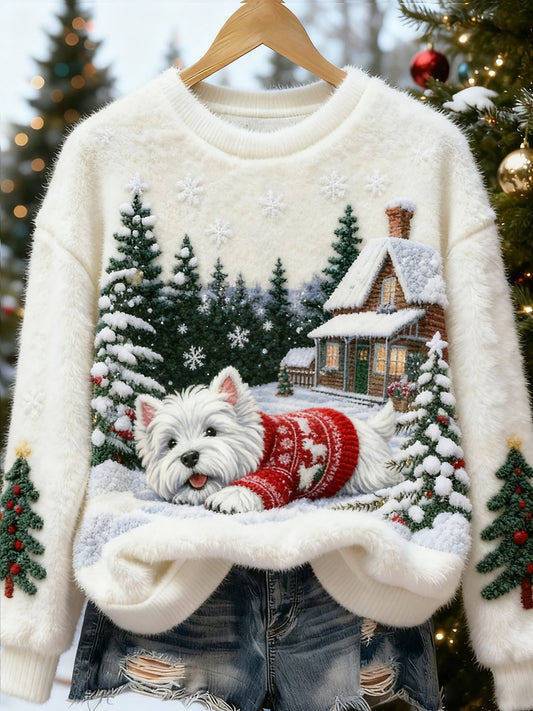 Top Décontracté en Flanelle Imprimé Art de Noël Animal Rétro Femme