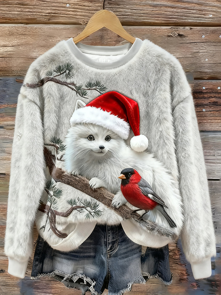 Les renards et les oiseaux de Noël des femmes Art Motif Flanelle Hoodie