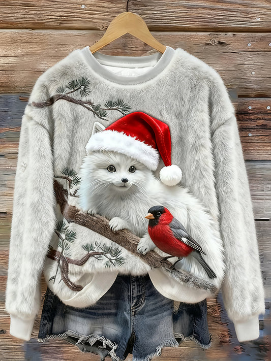 Les renards et les oiseaux de Noël des femmes Art Motif Flanelle Hoodie