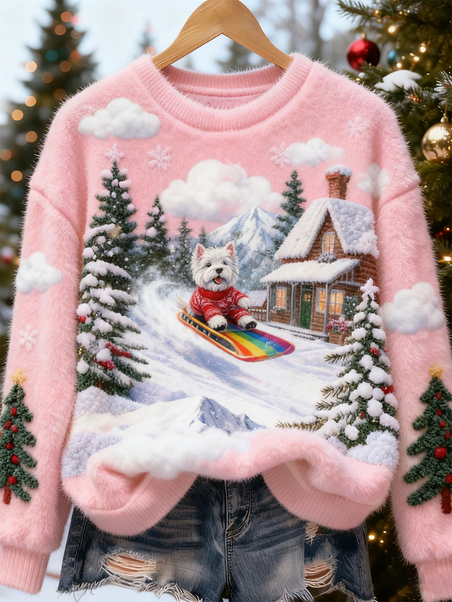 Top Décontracté en Flanelle Imprimé Art de Noël Animal Rétro Femme