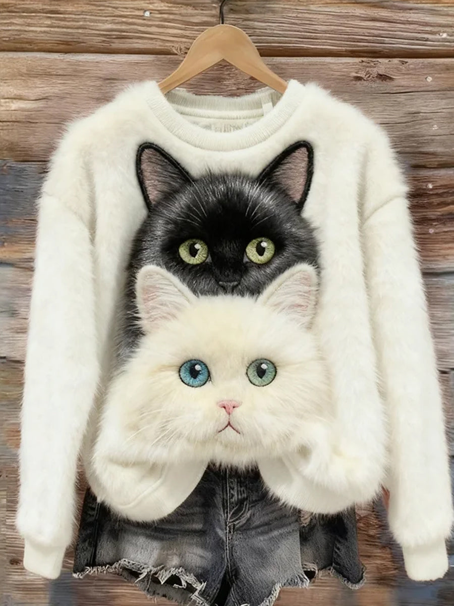 Top Décontracté en Flanelle Imprimé Art de Noël Animal Rétro Femme