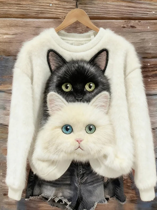 Top Décontracté en Flanelle Imprimé Art de Noël Animal Rétro Femme