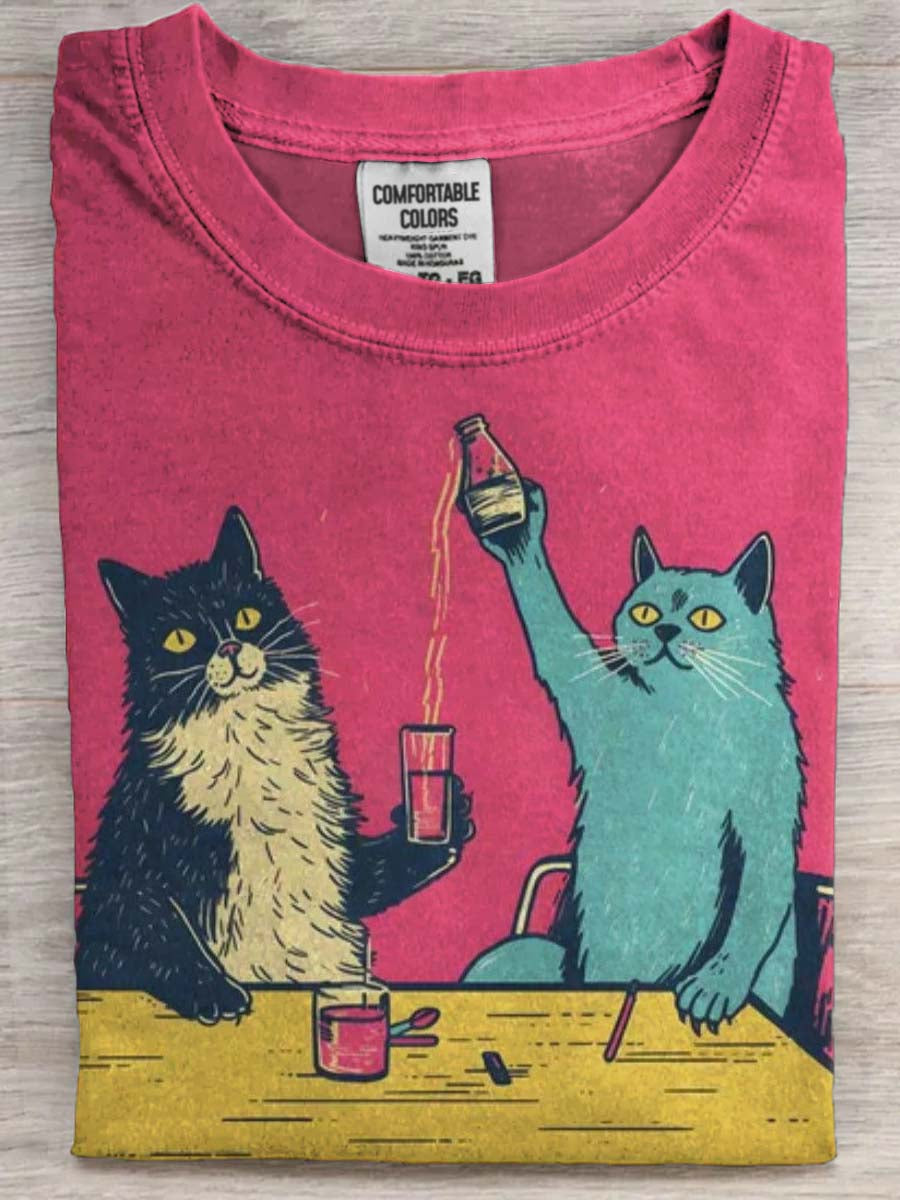 T-shirt décontracté à manches courtes imprimé chat drôle