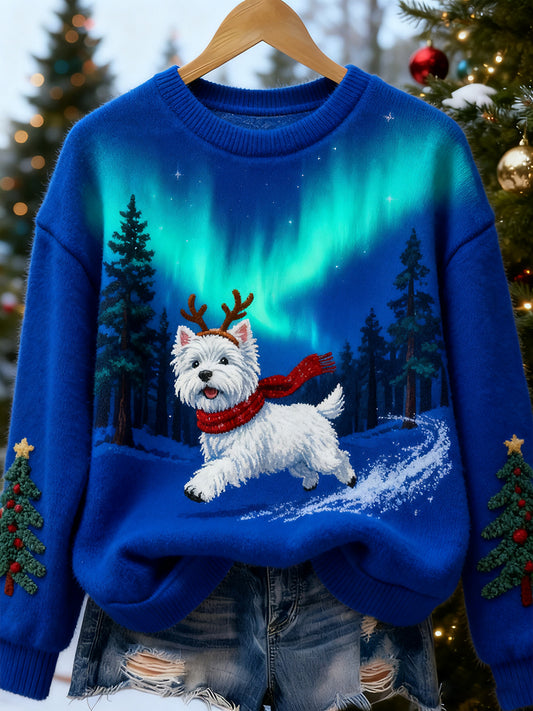 Top Décontracté en Flanelle Imprimé Art de Noël Animal Rétro Femme