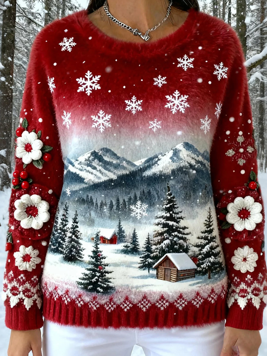 Top Décontracté en Flanelle Imprimé Art de Noël Animal Rétro Femme