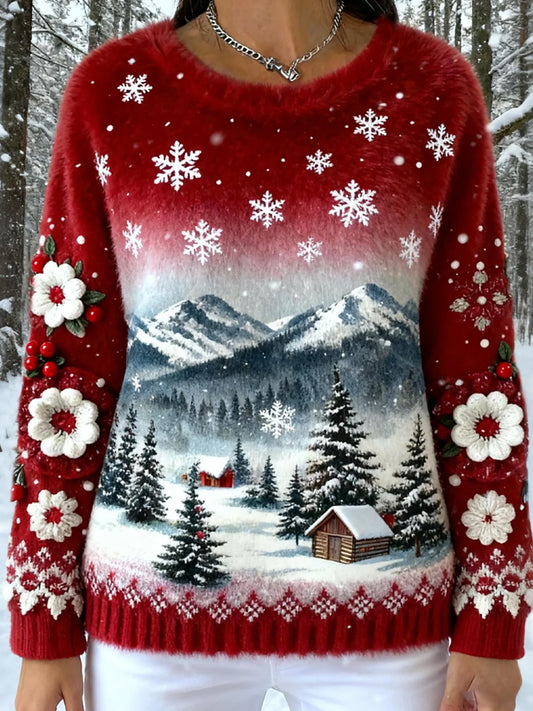 Top Décontracté en Flanelle Imprimé Art de Noël Animal Rétro Femme