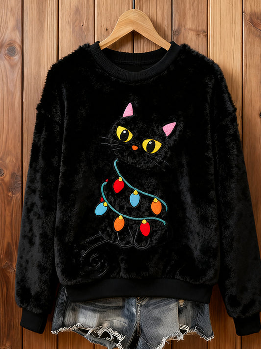 Top Décontracté en Flanelle Imprimé Art de Noël Animal Rétro Femme