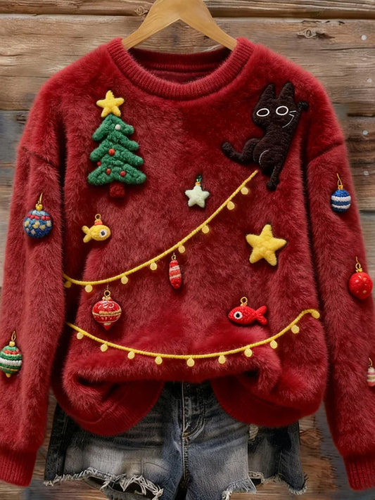 Top Décontracté en Flanelle Imprimé Art de Noël Animal Rétro Femme
