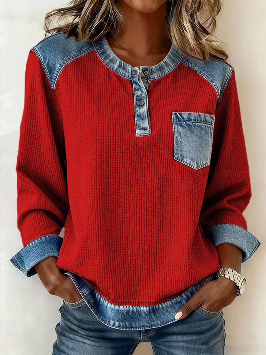 Haut confortable de conception de patchwork de la mode des femmes