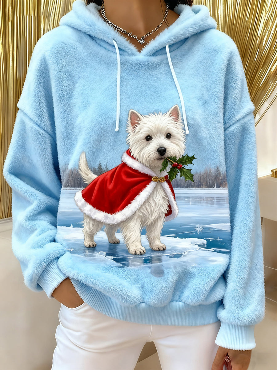 Sweat-shirt à capuche en flanelle à imprimé animal rétro femme