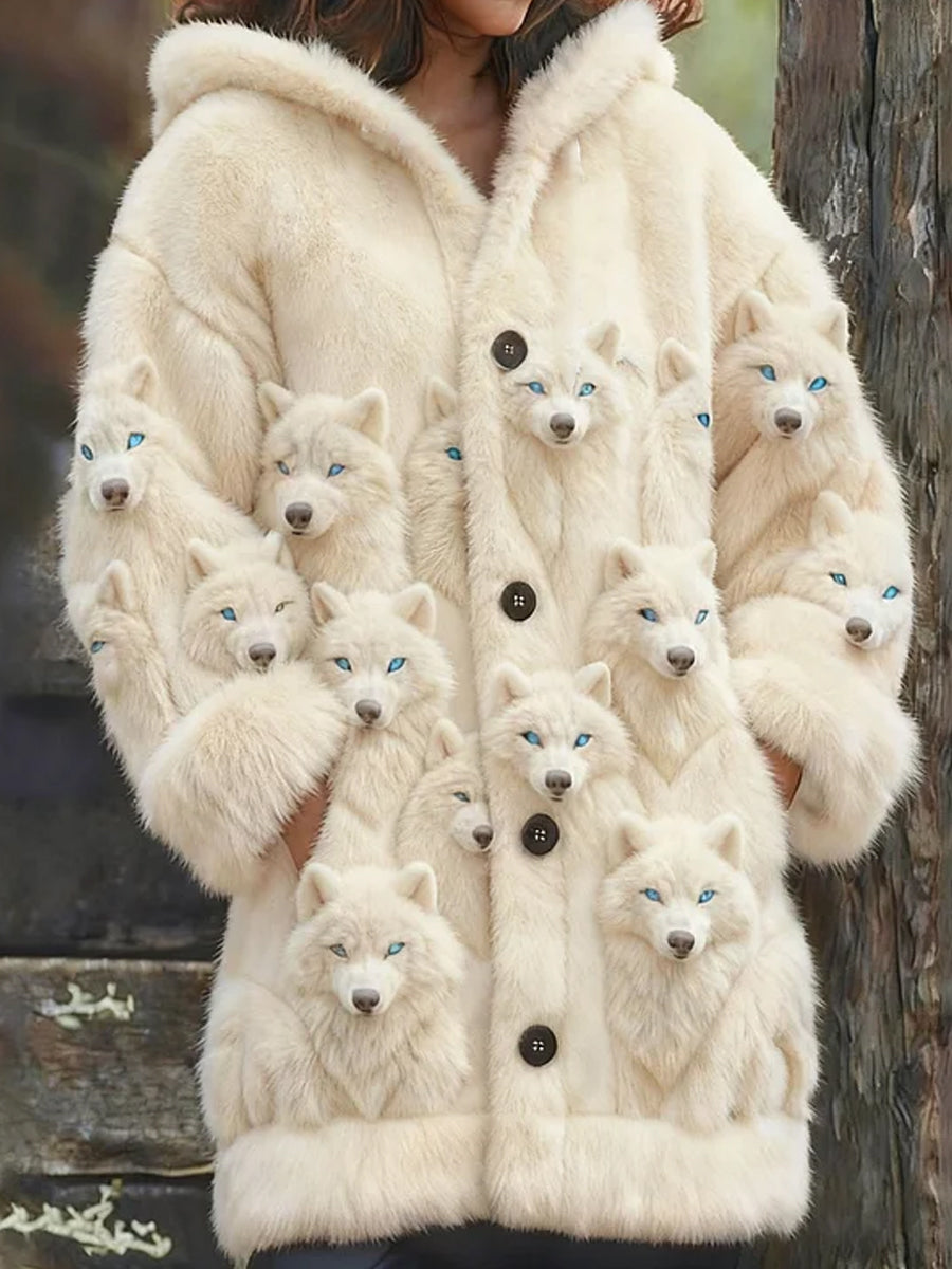 Rétro Animal Art Imprimer confortable Flanelle Cardigan Femme