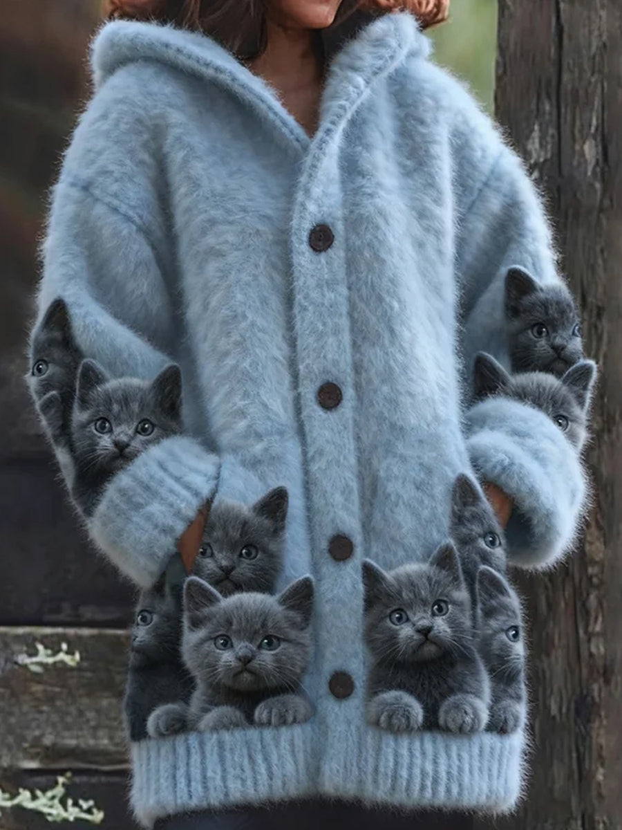 Rétro Animal Art Imprimer confortable Flanelle Cardigan Femme