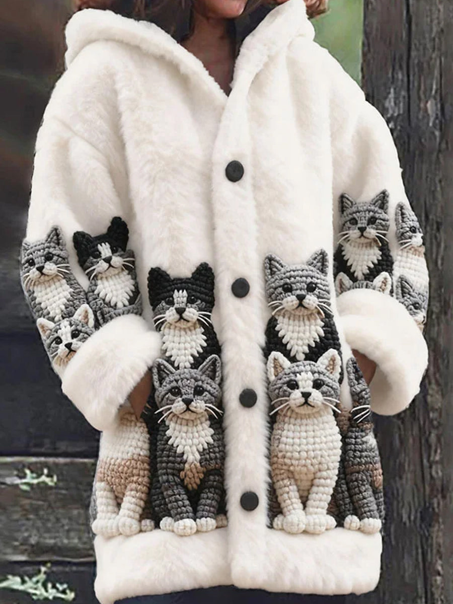 Rétro Animal Art Imprimer confortable Flanelle Cardigan Femme