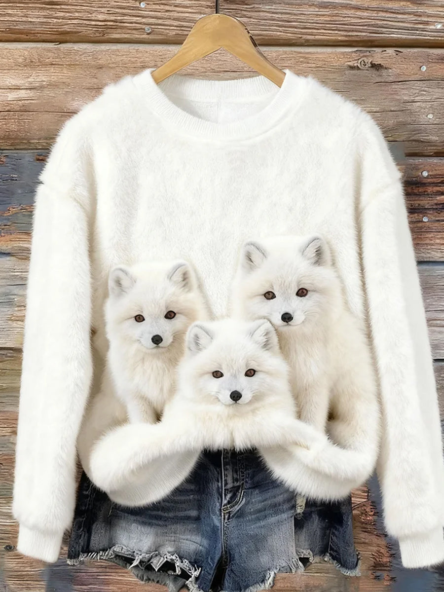 Top Décontracté en Flanelle Imprimé Art de Noël Animal Rétro Femme