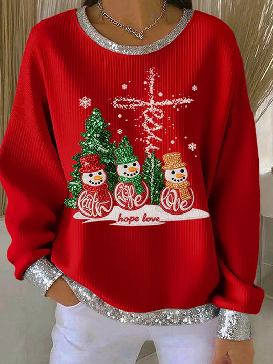 Top confortable à imprimé animal rétro de Noël pour femmes