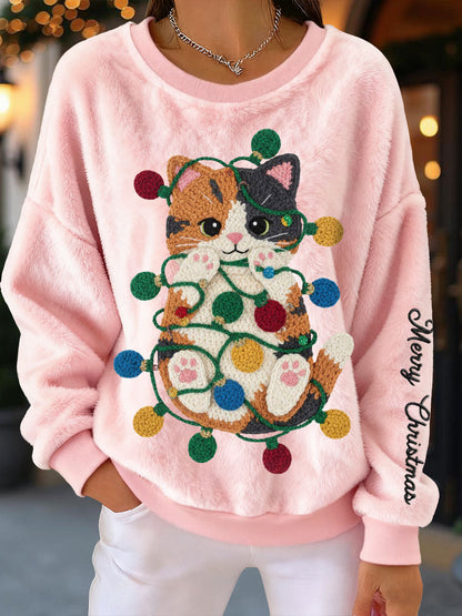 Sweatshirts en flanelle de chat de Noël pour femmes