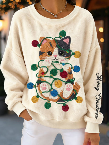 Sweatshirts en flanelle de chat de Noël pour femmes
