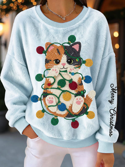Sweatshirts en flanelle de chat de Noël pour femmes