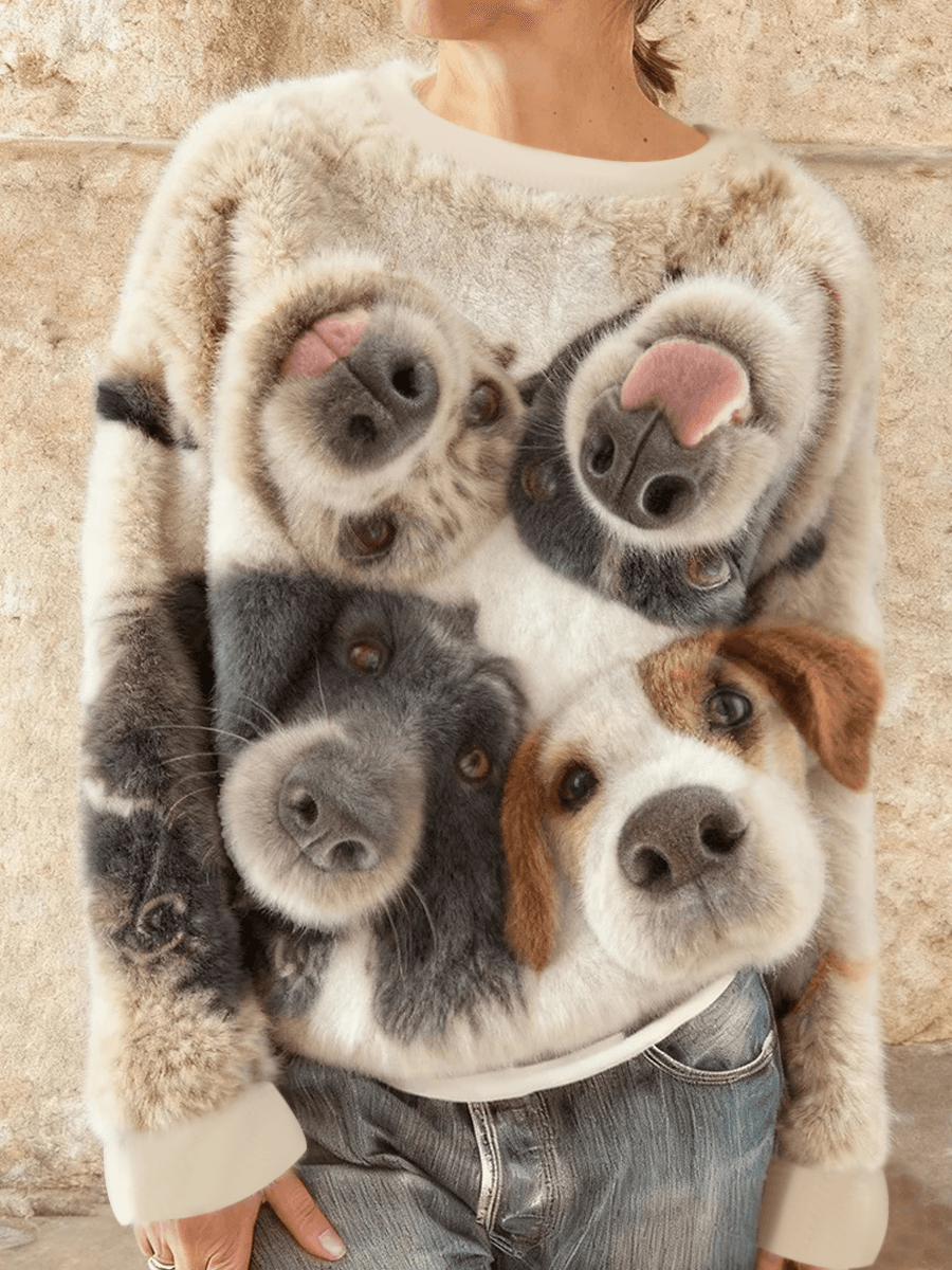 Chien Imprimer Flanelle Crewneck Sweatshirt des femmes