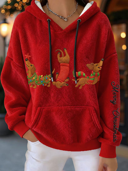 Sweats à capuche en flanelle teckels de Noël pour femmes