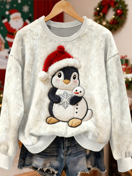 Sweat-shirt à manches longues décontracté magnifique motif de pingouin de Noël