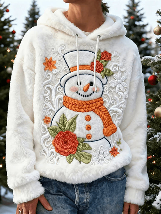 Sweat à capuche en flanelle de bonhomme de neige de Noël pour femmes