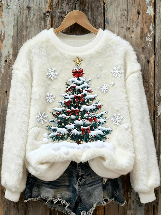 Sweat à capuche en flanelle arbre de Noël joyeux Noël pour femmes