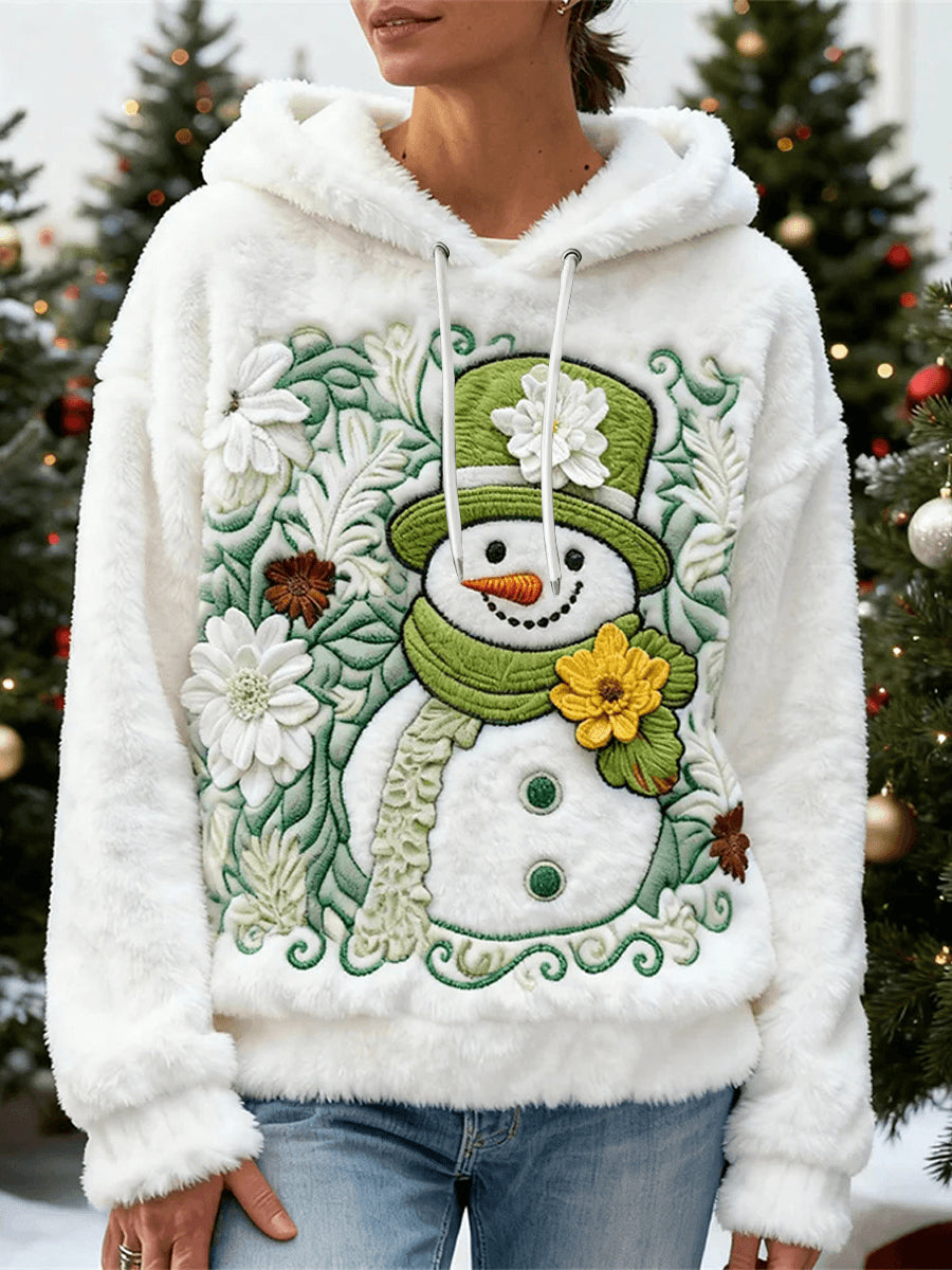 Sweat à capuche en flanelle de bonhomme de neige de Noël pour femmes