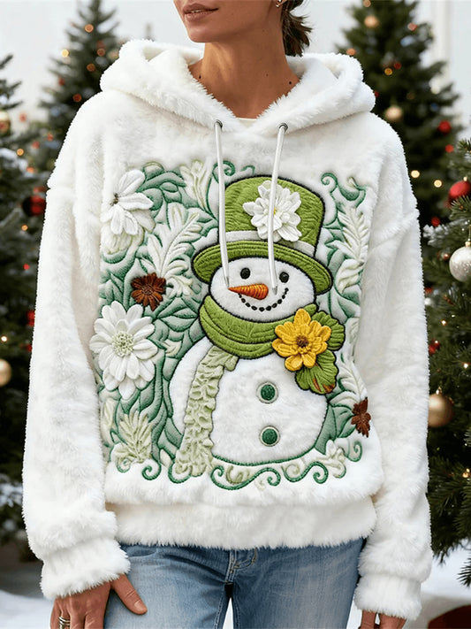 Sweat à capuche en flanelle de bonhomme de neige de Noël pour femmes