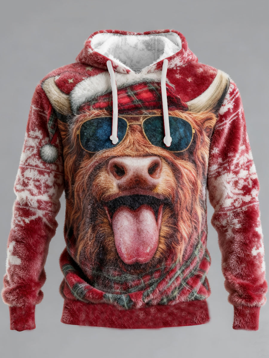 Sweat à capuche en flanelle de Noël Highland Cow Homme