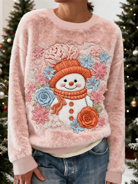 Sweat à capuche en flanelle de bonhomme de neige de Noël pour femmes