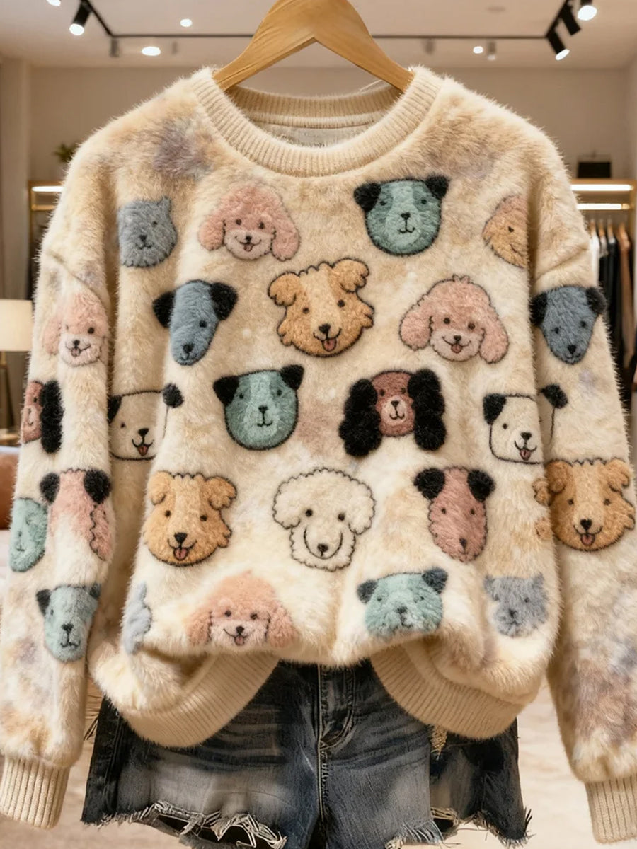 Top Décontracté en Flanelle Imprimé Art de Noël Animal Rétro Femme
