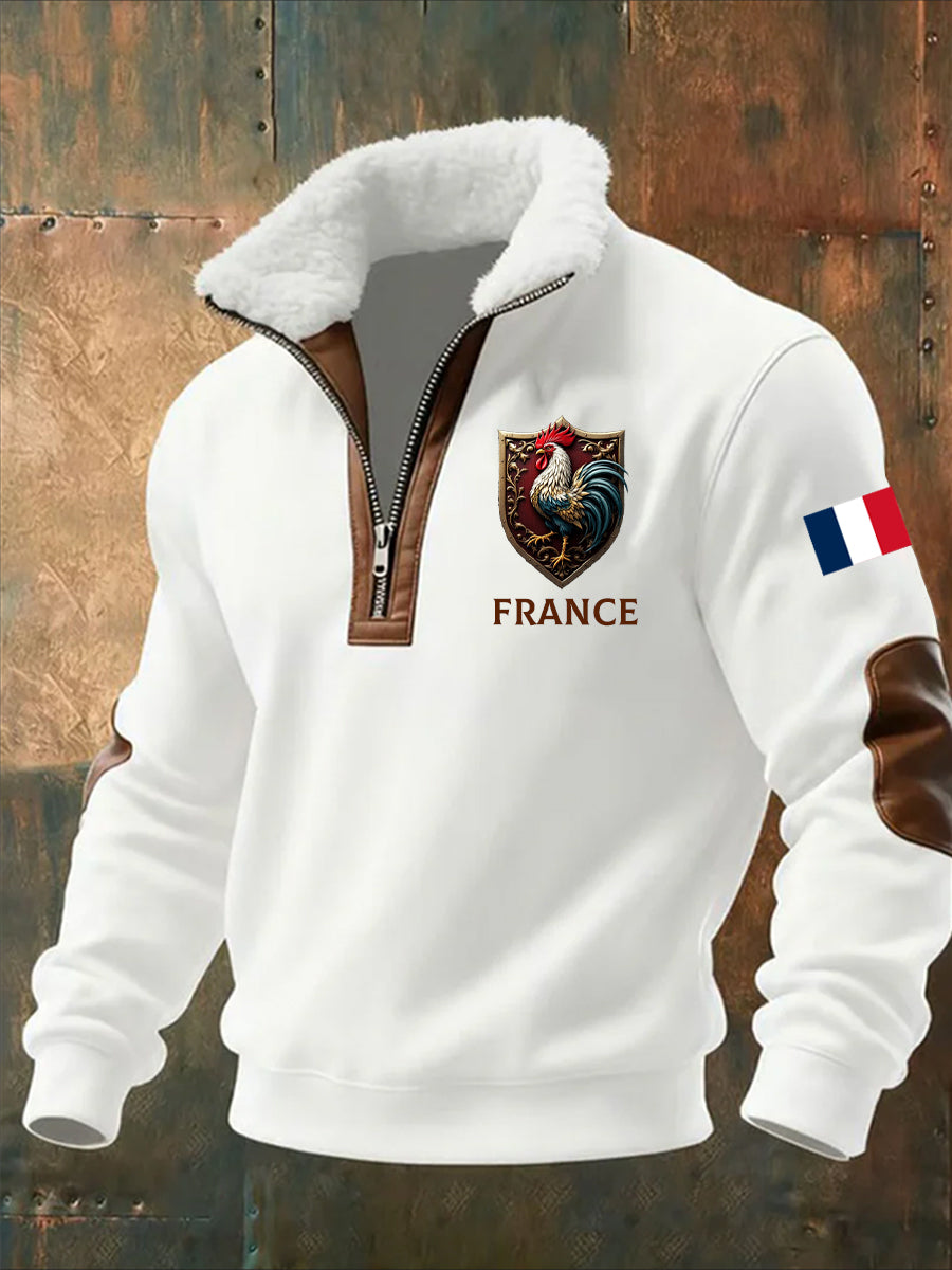 Sweat-shirt décontracté imprimé vintage pour homme avec col en polaire