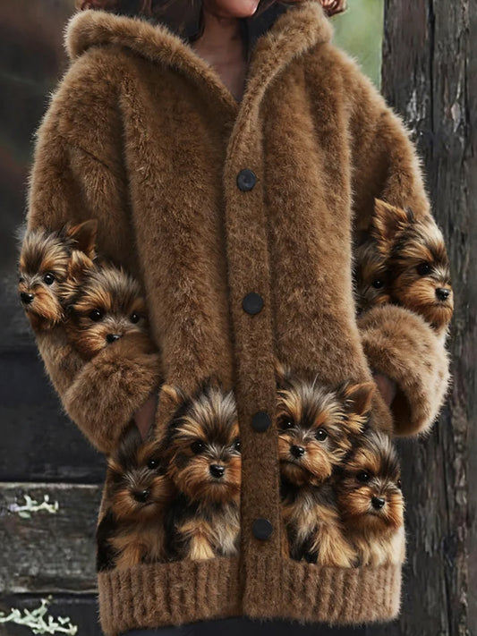 Rétro Animal Art Imprimer confortable Flanelle Cardigan Femme