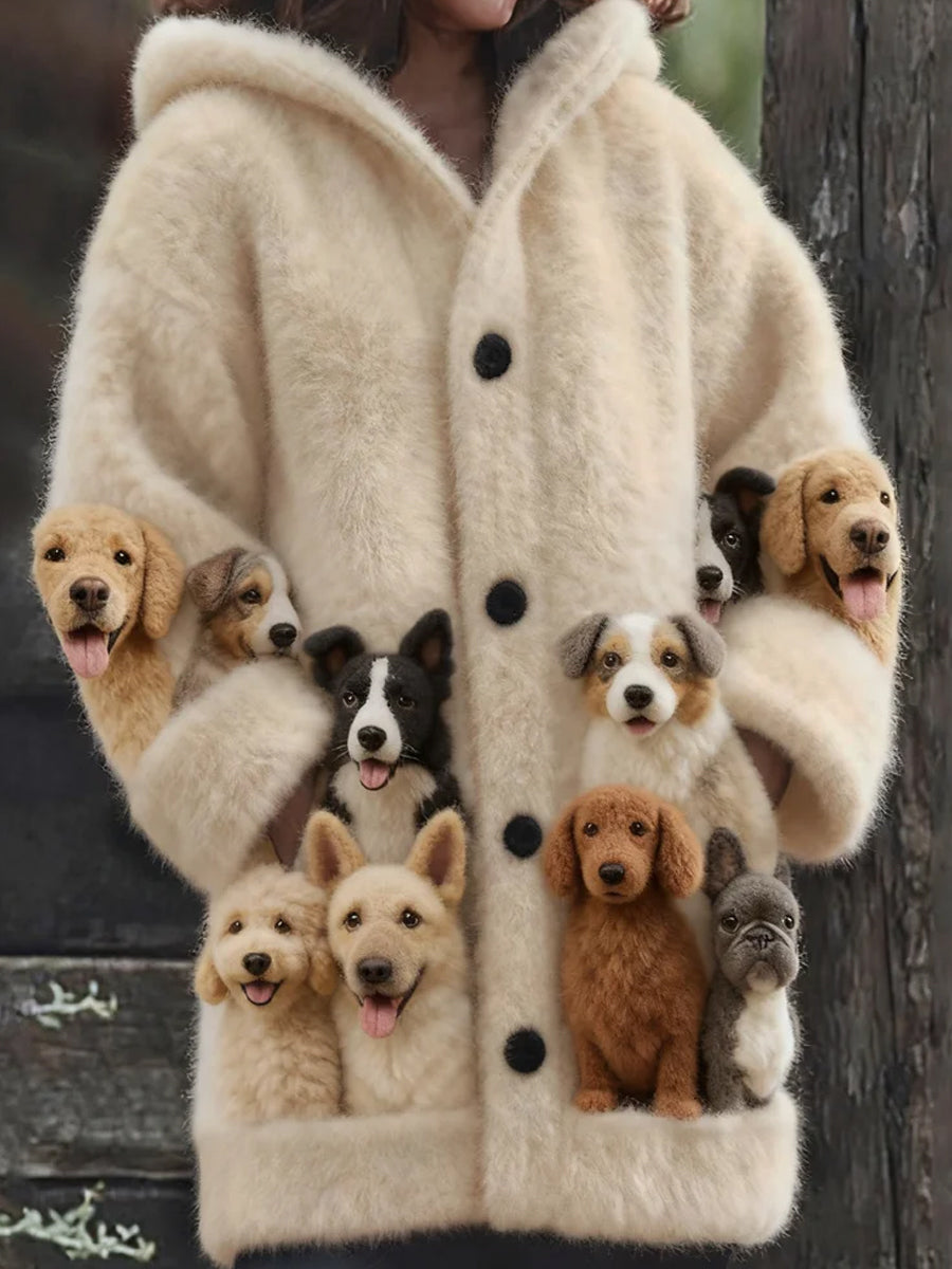 Rétro Animal Art Imprimer confortable Flanelle Cardigan Femme