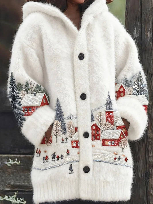 Rétro Animal Art Imprimer confortable Flanelle Cardigan Femme