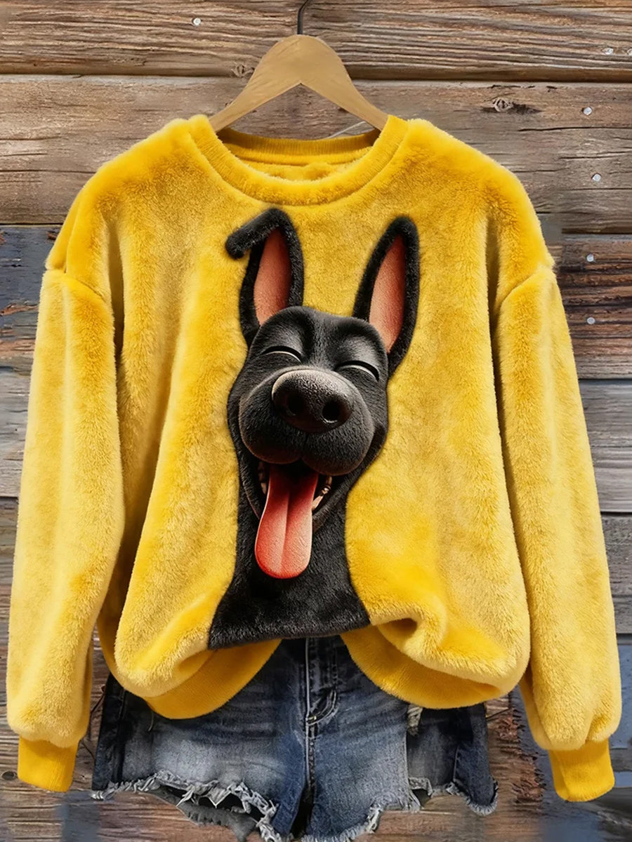 Rétro Animal Art Print confortable Flanelle Sweatshirt des femmes