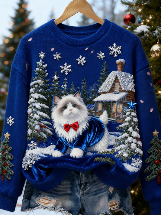 Top Décontracté en Flanelle Imprimé Art de Noël Animal Rétro Femme