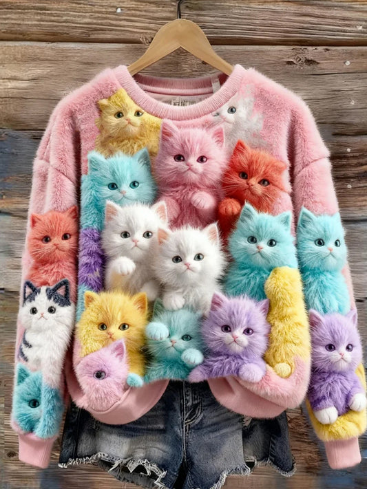 Rétro Animal Art Print confortable Flanelle Sweatshirt des femmes